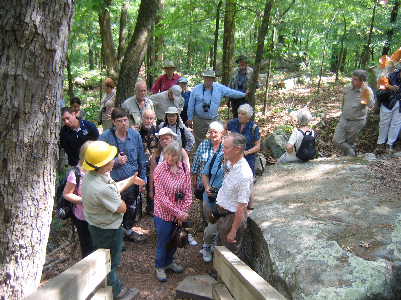 heather-carey-talks-to-the-groups-at-the-steps-leading-up-to-the-millstone-bluff-village-and-rock-art-panels